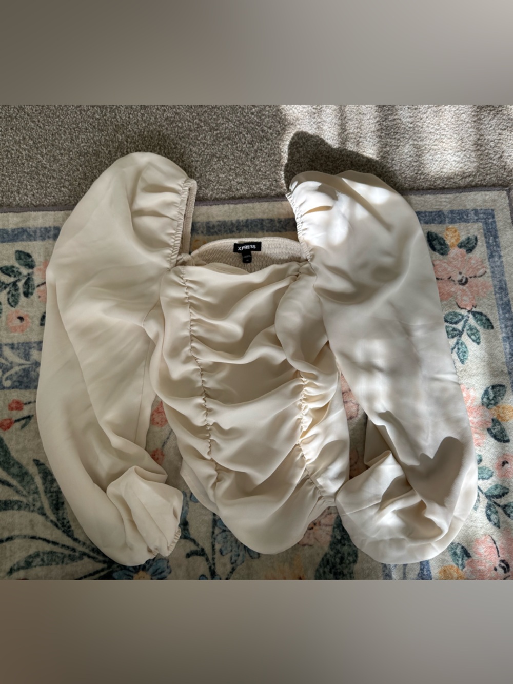 Express Cream Off-Shoulder Smocked Top